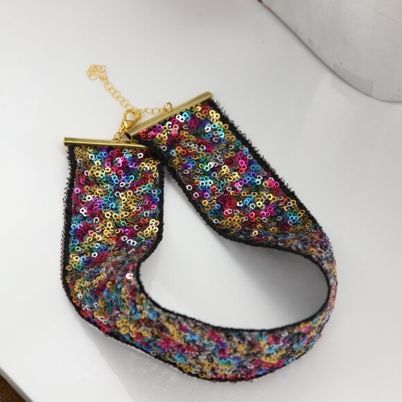 Fancy Brilliant Multi Color Choker  Adjustable chokers  (#61) - Picture 8 of 15